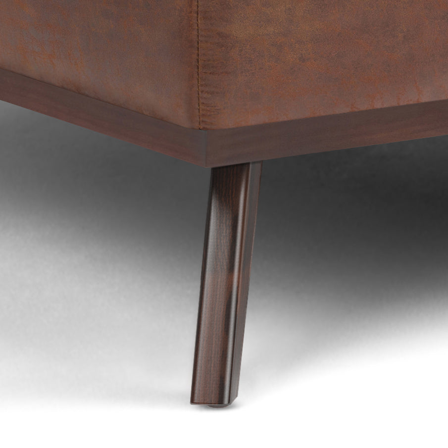 Owen 40 inch Wide XL Square Coffee Table Storage Ottoman in Distressed Saddle Brown Vegan Leather