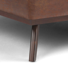 Owen 40 inch Wide XL Square Coffee Table Storage Ottoman in Distressed Saddle Brown Vegan Leather