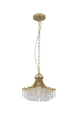 11.75" Dia X 10" H Single Bulb Matte Gold Glass Fan Shape Pendant Chandelier