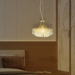 11.75" Dia X 10" H Single Bulb Matte Gold Glass Fan Shape Pendant Chandelier