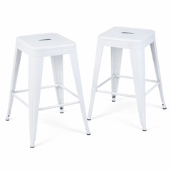 24 Inch Counter Height Stool, Backless Metal Bar Stools Set of 2, Non-Stackable, Detachable & Easy Assembly, Space-Saving Design for Kitchen Island/Bar/Café/Dining Room (White)