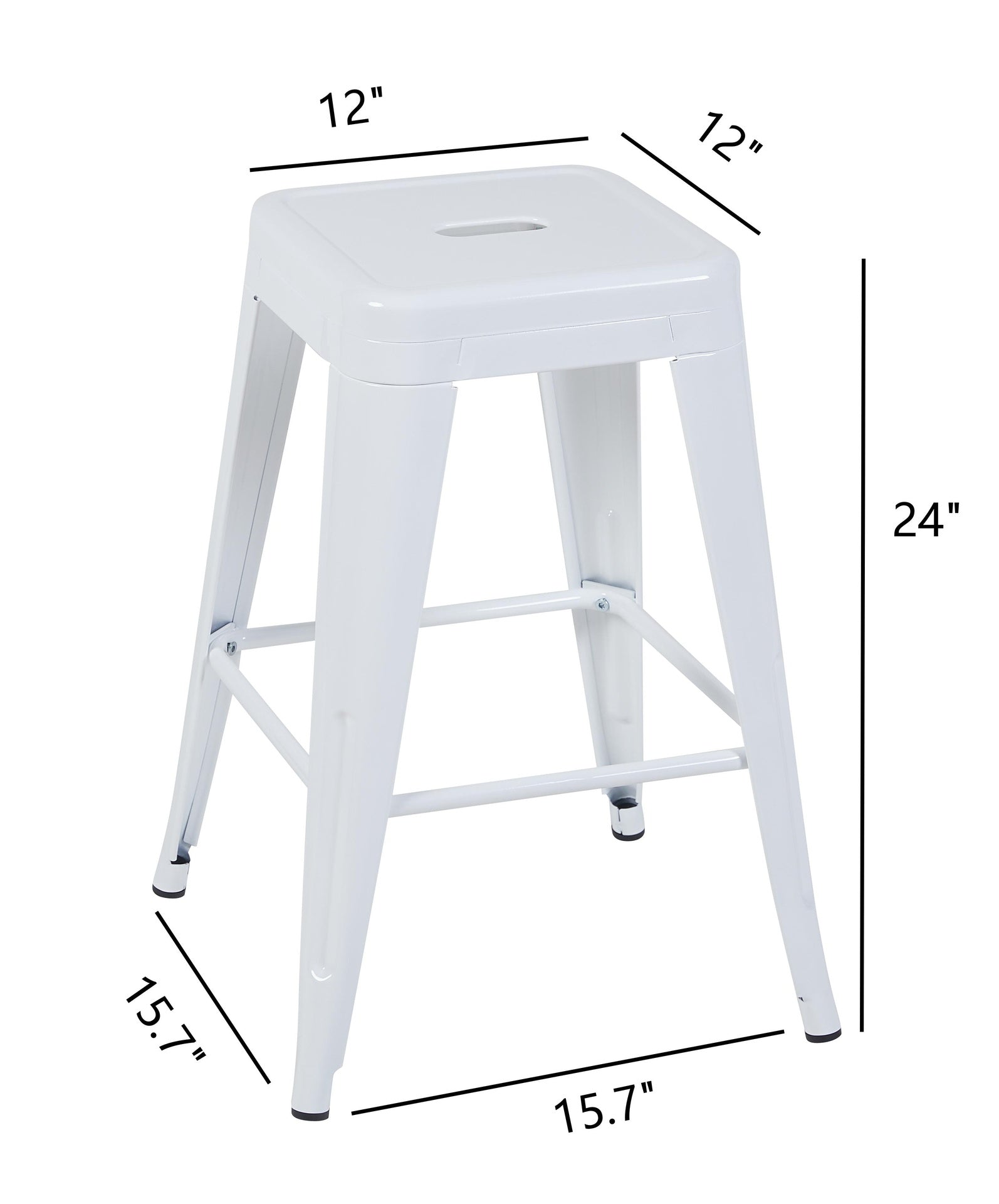 24 Inch Counter Height Stool, Backless Metal Bar Stools Set of 2, Non-Stackable, Detachable & Easy Assembly, Space-Saving Design for Kitchen Island/Bar/Café/Dining Room (White)