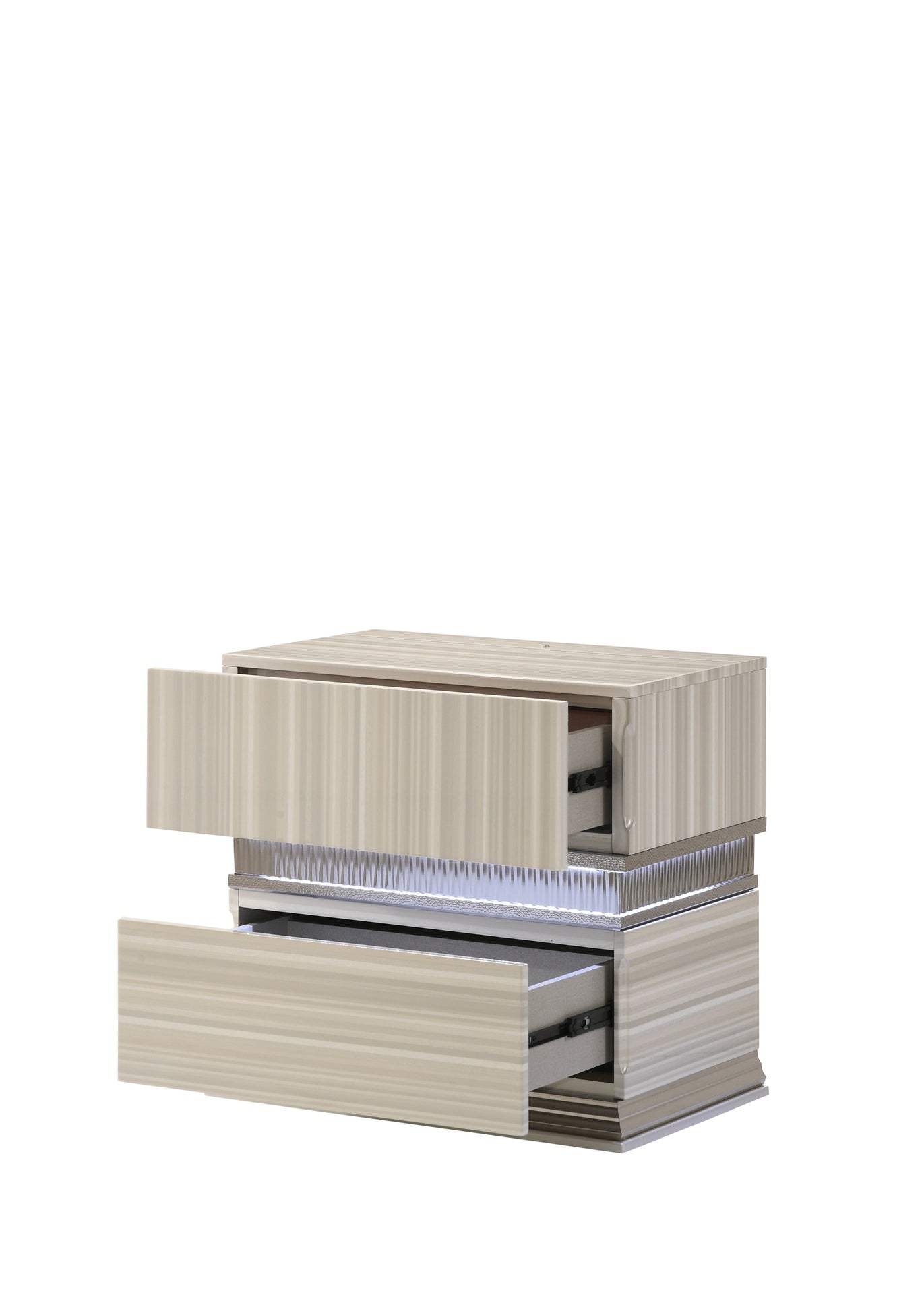 Leonor Modern Style 2 Drawer Nightstand made with wood and LED in Gray with clean linear detailing