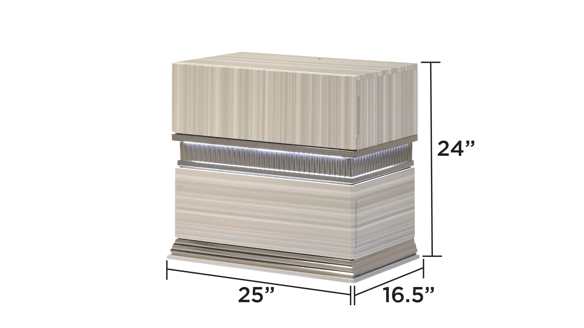 Leonor Modern Style 2 Drawer Nightstand made with wood and LED in Gray with clean linear detailing