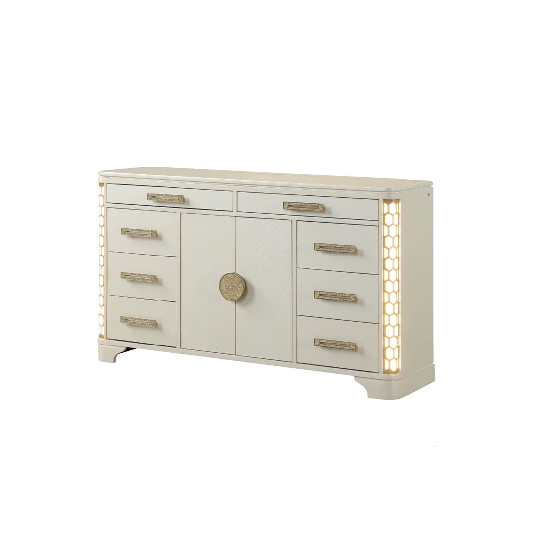 Jasmine 8-Drawer Dresser with side LED lightning made with Wood in Beige (INCLUDES DRESSER ONLY) same as G150109063