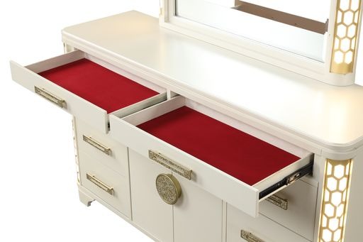 Jasmine 8-Drawer Dresser with side LED lightning made with Wood in Beige (INCLUDES DRESSER ONLY) same as G150109063