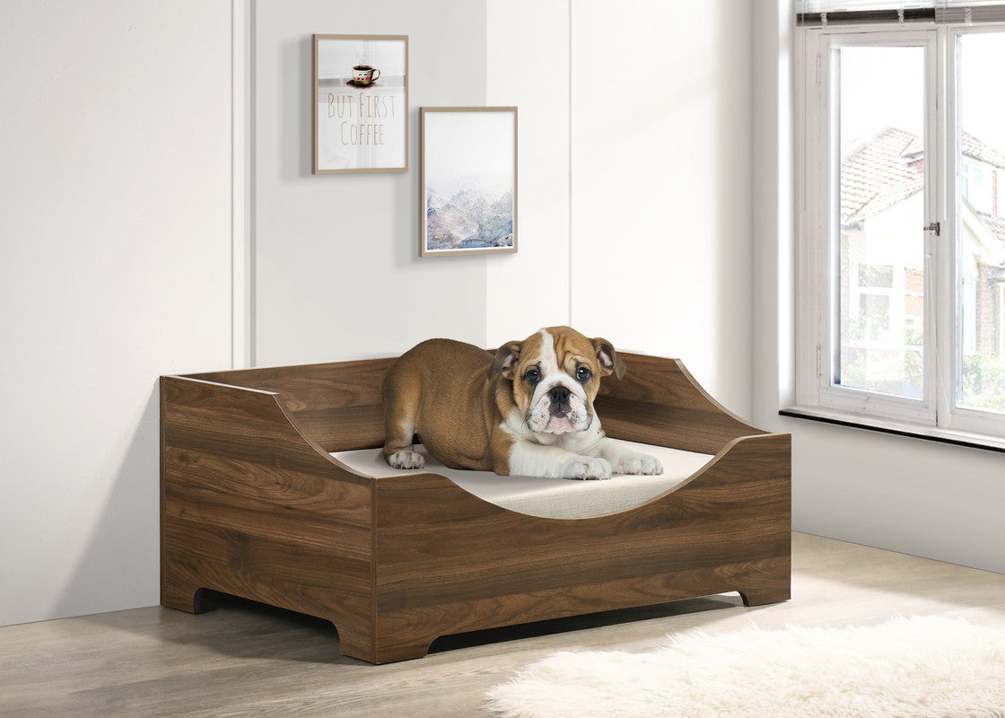 Gino 36"W Brown Alder Wood Finish 36"W Modern Comfy Pet Bed with Cushion