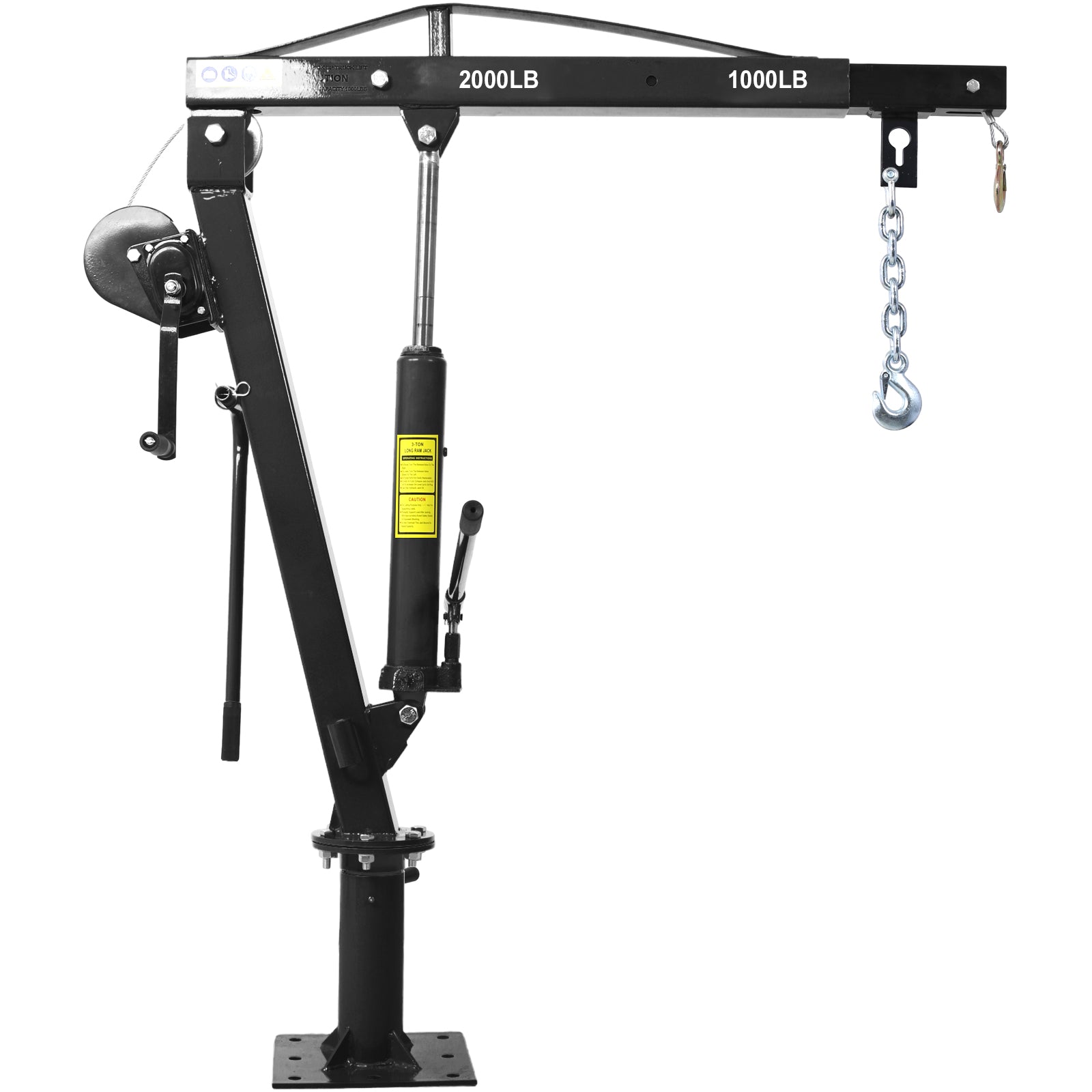 Hydraulic Pickup Truck Crane with Hand Winch  , Pickup Truck Bed Hoist Jib Crane- 2000-Lb. Capacity Black