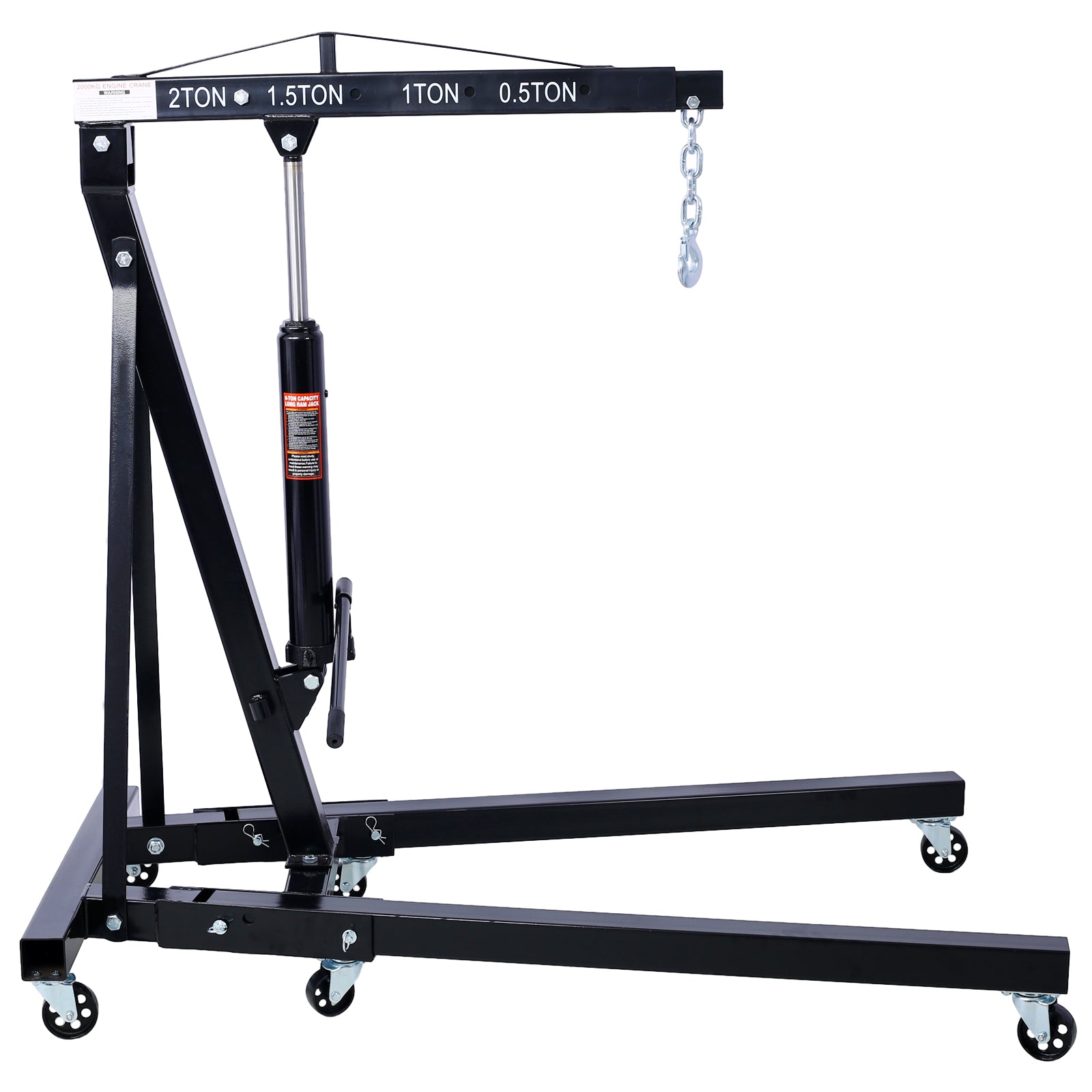 2 Ton Folding Engine Hoist Cherry Picker Shop Crane Hoist Lift, Heavy Duty Steel with 6 Iron Caster Wheels (Black)