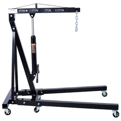 2 Ton Folding Engine Hoist Cherry Picker Shop Crane Hoist Lift, Heavy Duty Steel with 6 Iron Caster Wheels (Black)