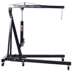 2 Ton Folding Engine Hoist Cherry Picker Shop Crane Hoist Lift, Heavy Duty Steel with 6 Iron Caster Wheels (Black)