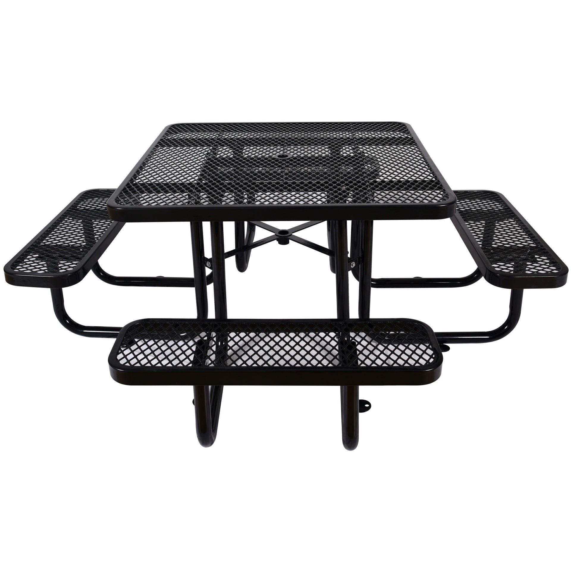 Square Outdoor Steel Picnic Table 46" black ,with umbrella pole