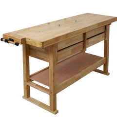 60in Workbench with 4 Drawers Wooden Workbench for Garage Workshop and Home