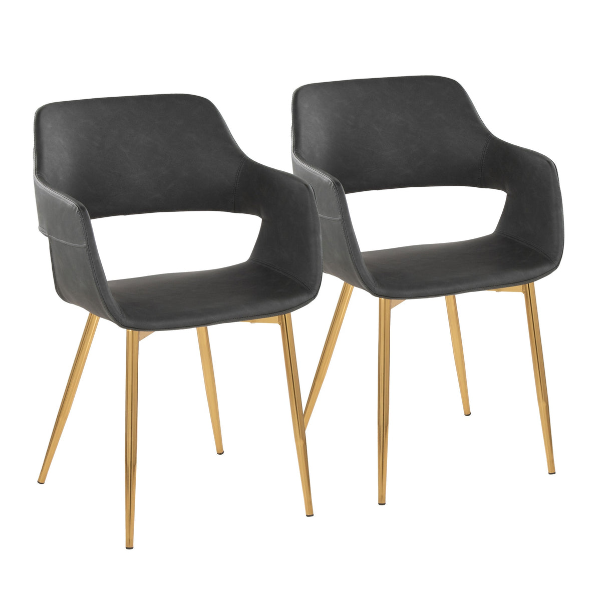Margarite Contemporary Dining/Accent Chair in Gold Metal and Grey Faux Leather by LumiSource - Set of 2