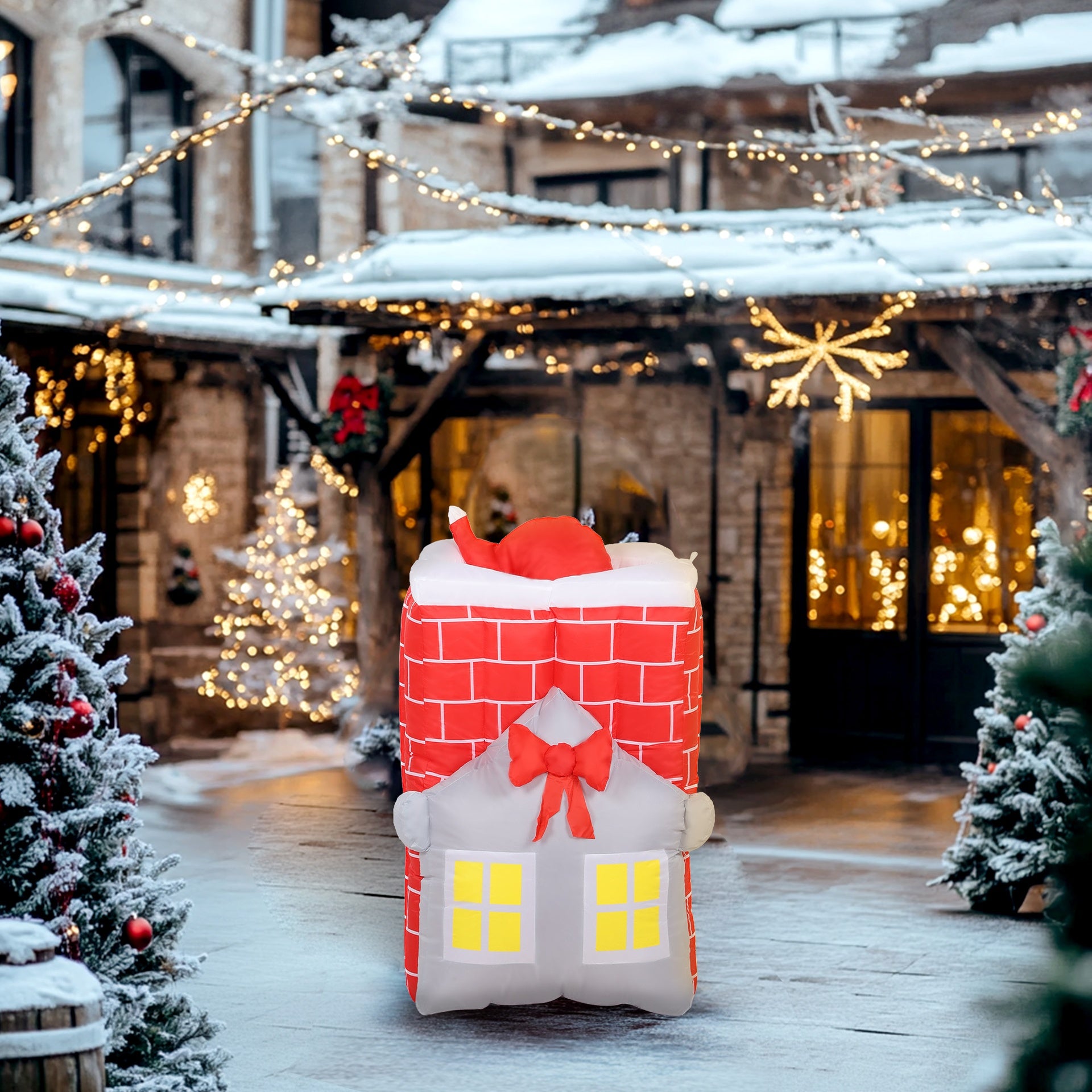 7FT Christmas Inflatable Santa in Chimney Up and Down, Blow Up Decoration with Built-in LED Lights