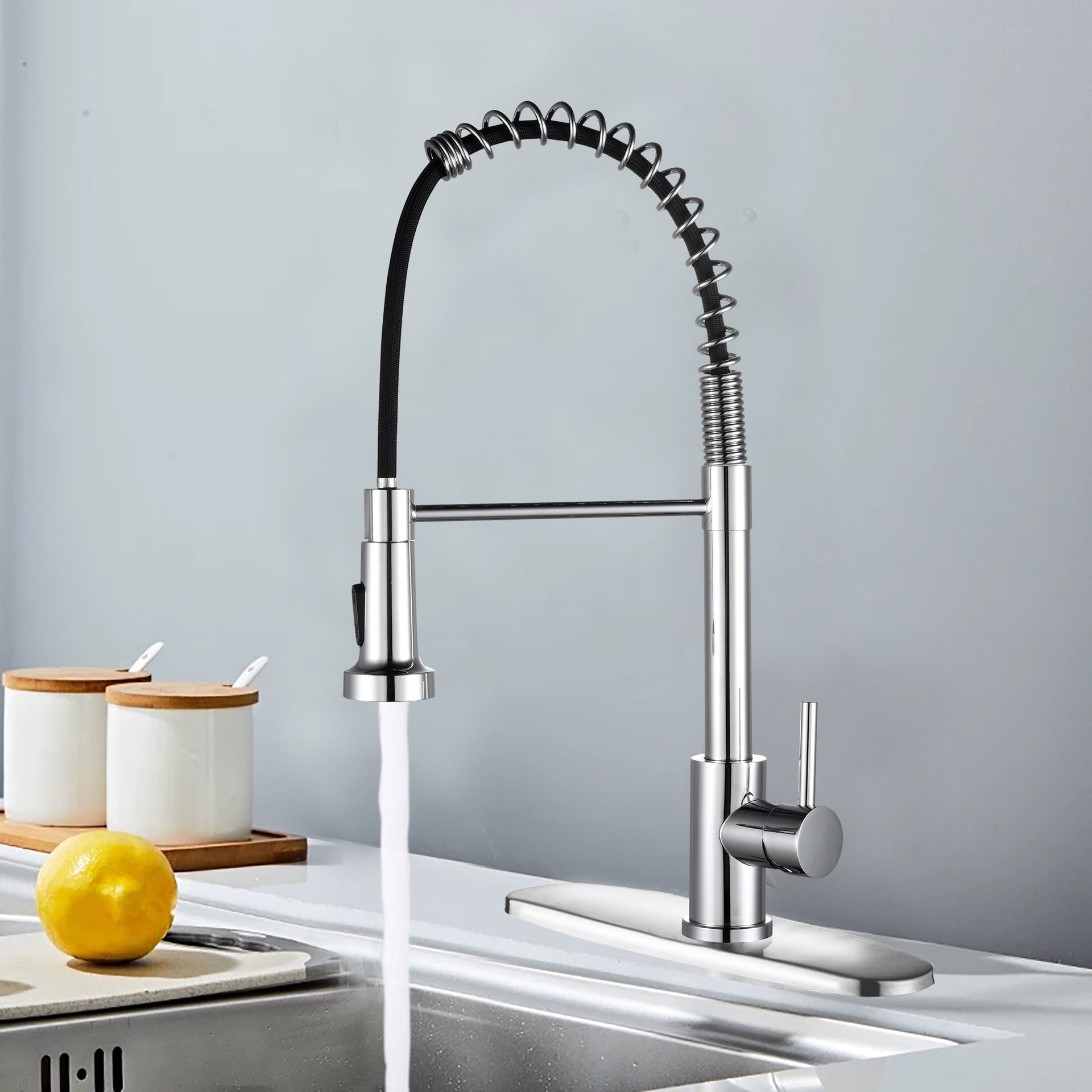 Kitchen Faucet with Pull Down Sprayer Industrial 1 Handle 1 Hole Or 3 Hole Faucet for Farmhouse Camper Laundry Utility Rv Wet Bar Sinks, Stainless Steel, Chrome