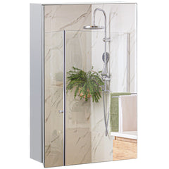 kleankin Wall-Mounted Medicine Cabinet with Mirror, Bathroom Mirror Cabinet Wall Mounted with Hinged Door, Storage Shelves for Living Room and Laundry Room, 15" x 24", Silver