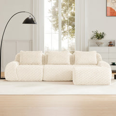 114" Modern L-Shaped Modular Sectional Sofa for Living Room,Flannelette Fabric,Oversized 3-Seater Couch,Deep Seat,Boneless sofa ,Movable Ottoman,Buckle connection,Anti-slip Design,No Assembly,Cream