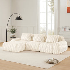 114" Modern L-Shaped Modular Sectional Sofa for Living Room,Flannelette Fabric,Oversized 3-Seater Couch,Deep Seat,Boneless sofa ,Movable Ottoman,Buckle connection,Anti-slip Design,No Assembly,Cream