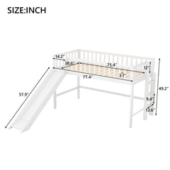 Twin Size Low Loft Bed with Ladder and Slide,White