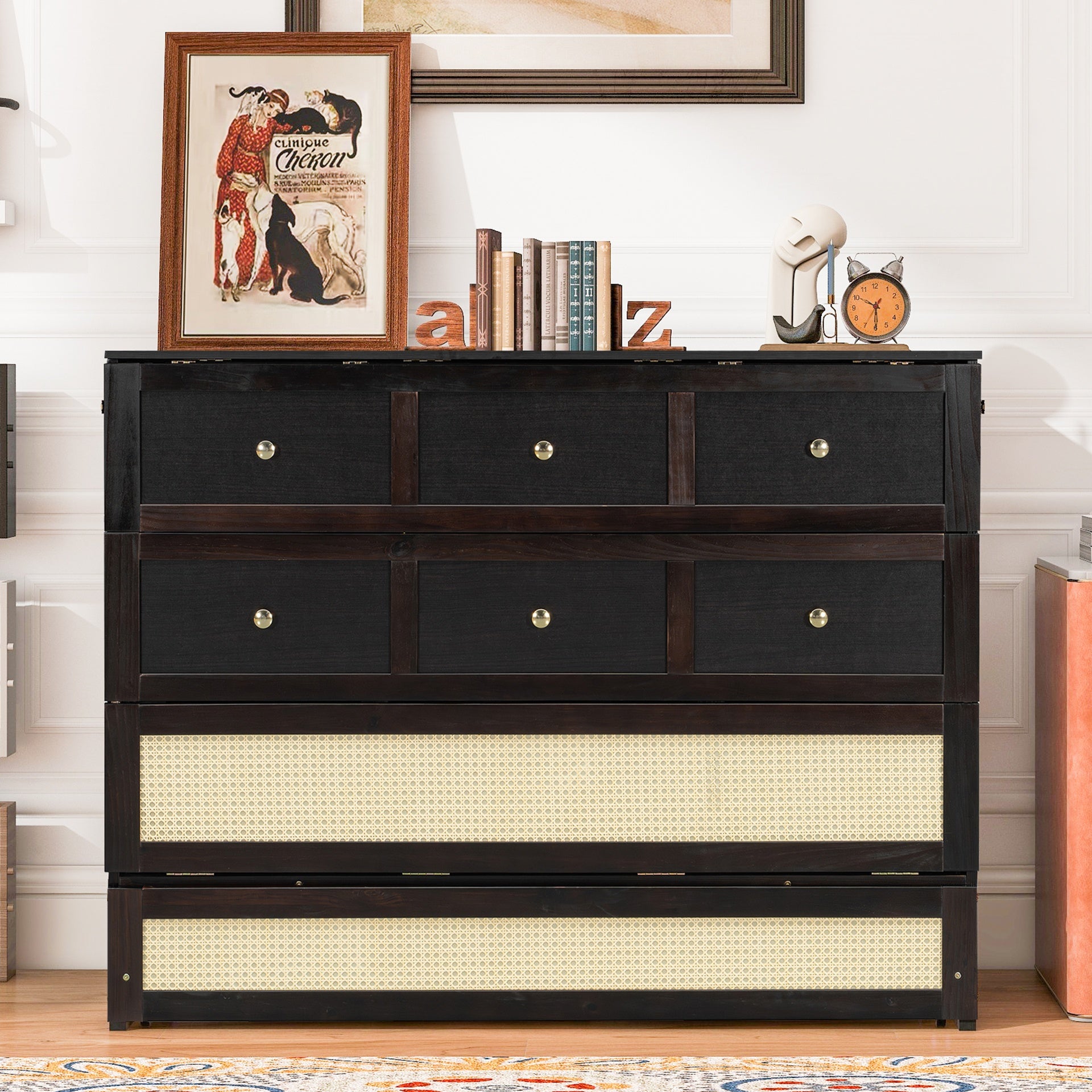 Full Size Murphy Bed with Large Drawers,Espresso