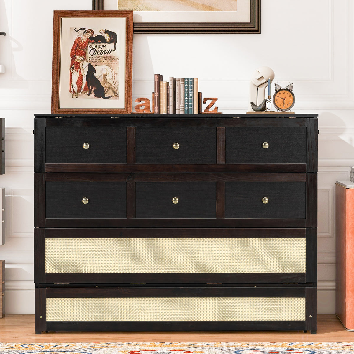 Full Size Murphy Bed with Large Drawers,Espresso