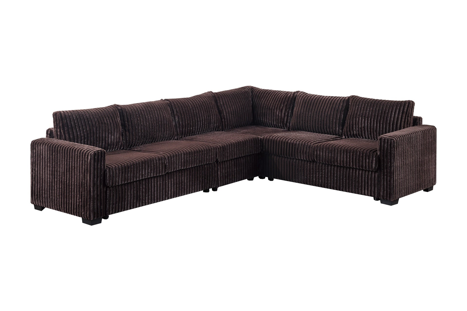 L-Shaped Sectional Set 4pc One Arm Loveseat Armless Chair Corner Wedge Cushion Back Plastic Leg Corduroy Upholstered Coffee Finish Primary Living Room
