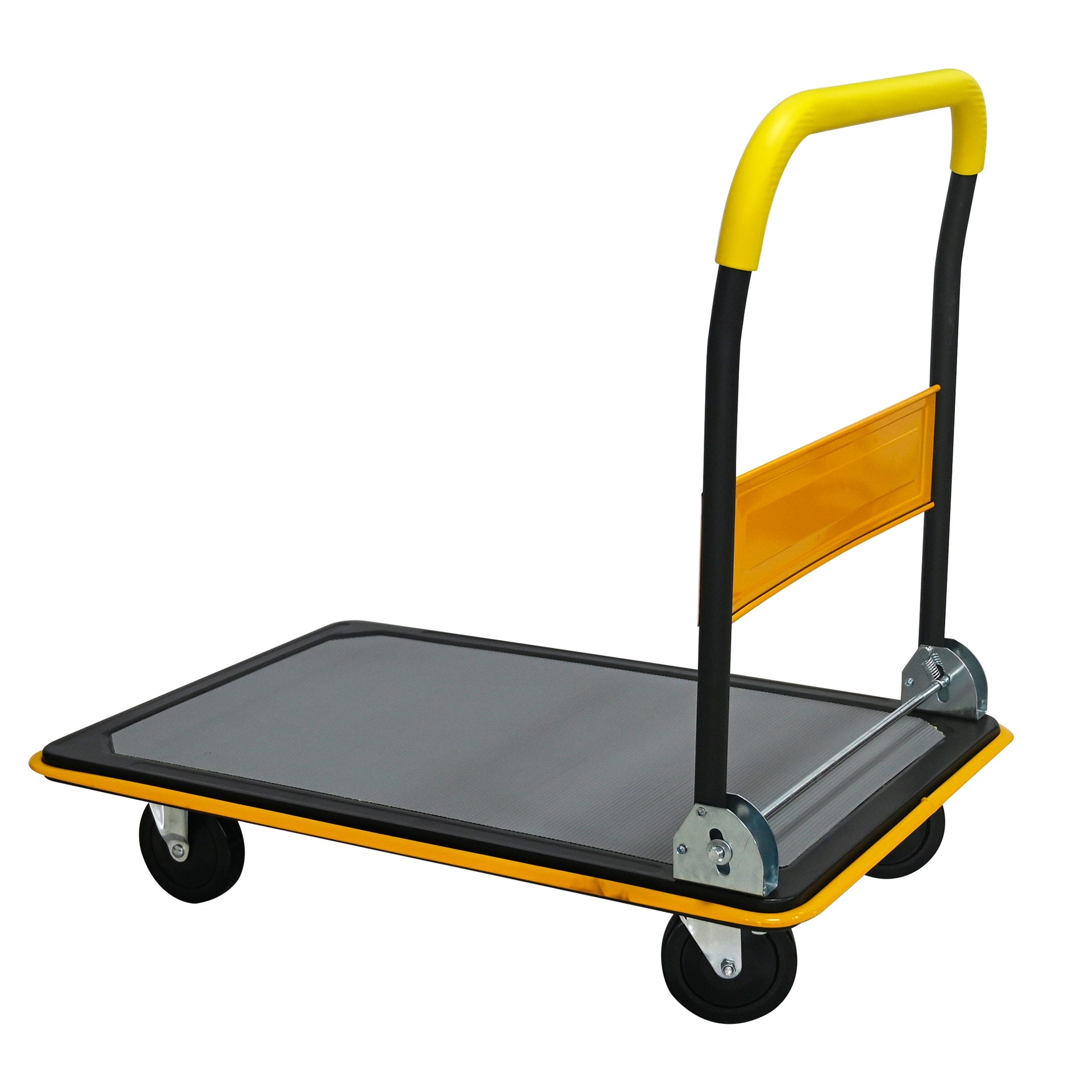 Flatbed Cart, 660lbs Heavy Duty Capacity Platform Hand Truck 360 Degree Swivel Wheels Foldable Push Hand Cart for Loading and Storage, Warehouse-Yellow