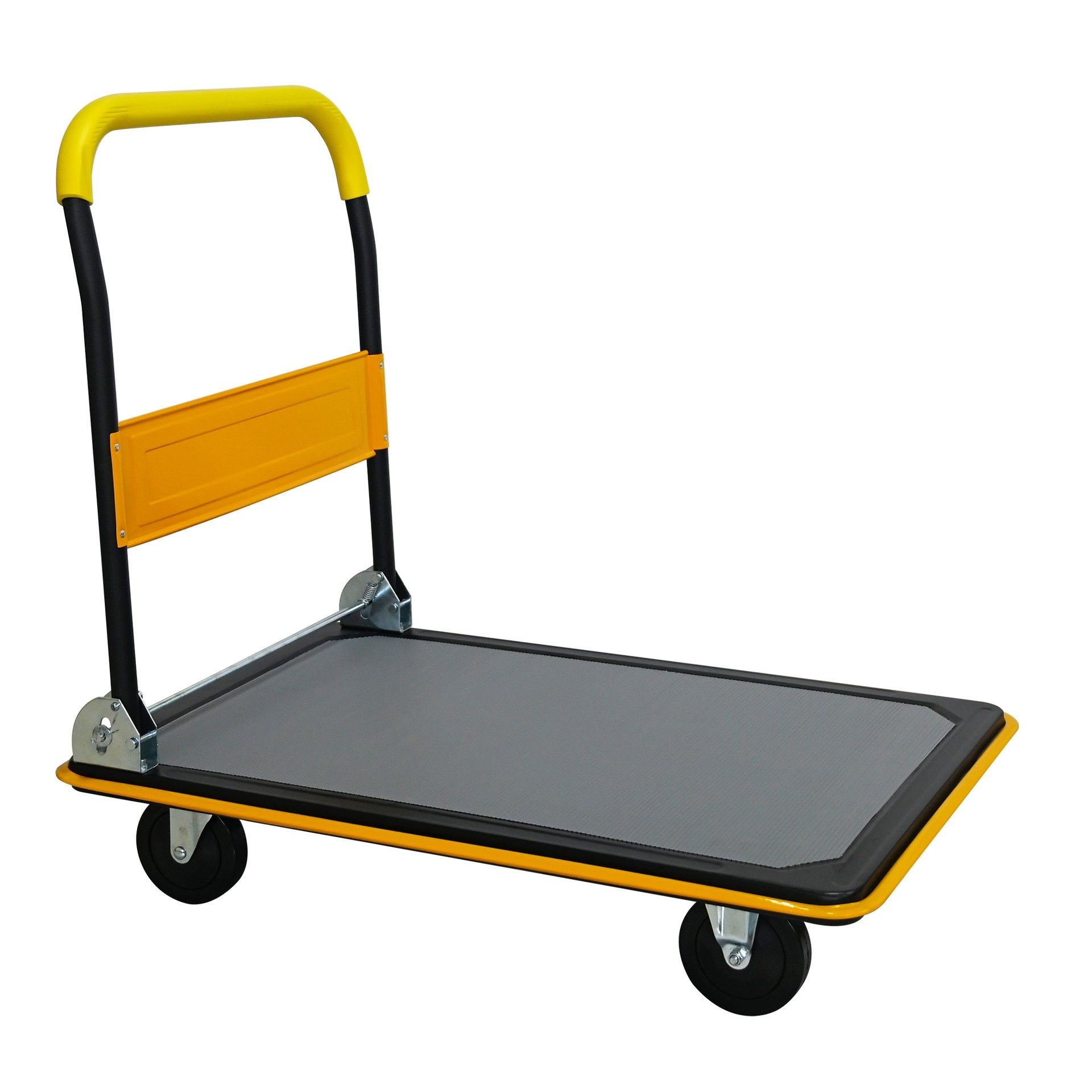 Flatbed Cart, 660lbs Heavy Duty Capacity Platform Hand Truck 360 Degree Swivel Wheels Foldable Push Hand Cart for Loading and Storage, Warehouse-Yellow