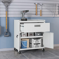 Rolling Garage Cabinet in White