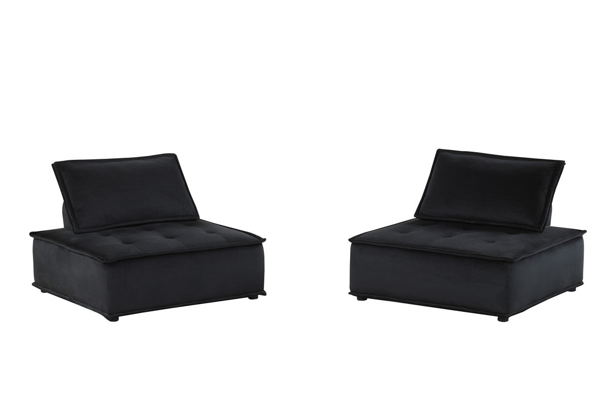 Aveline 40"W Black Velvet Set of 2 Armless Lounge Chair