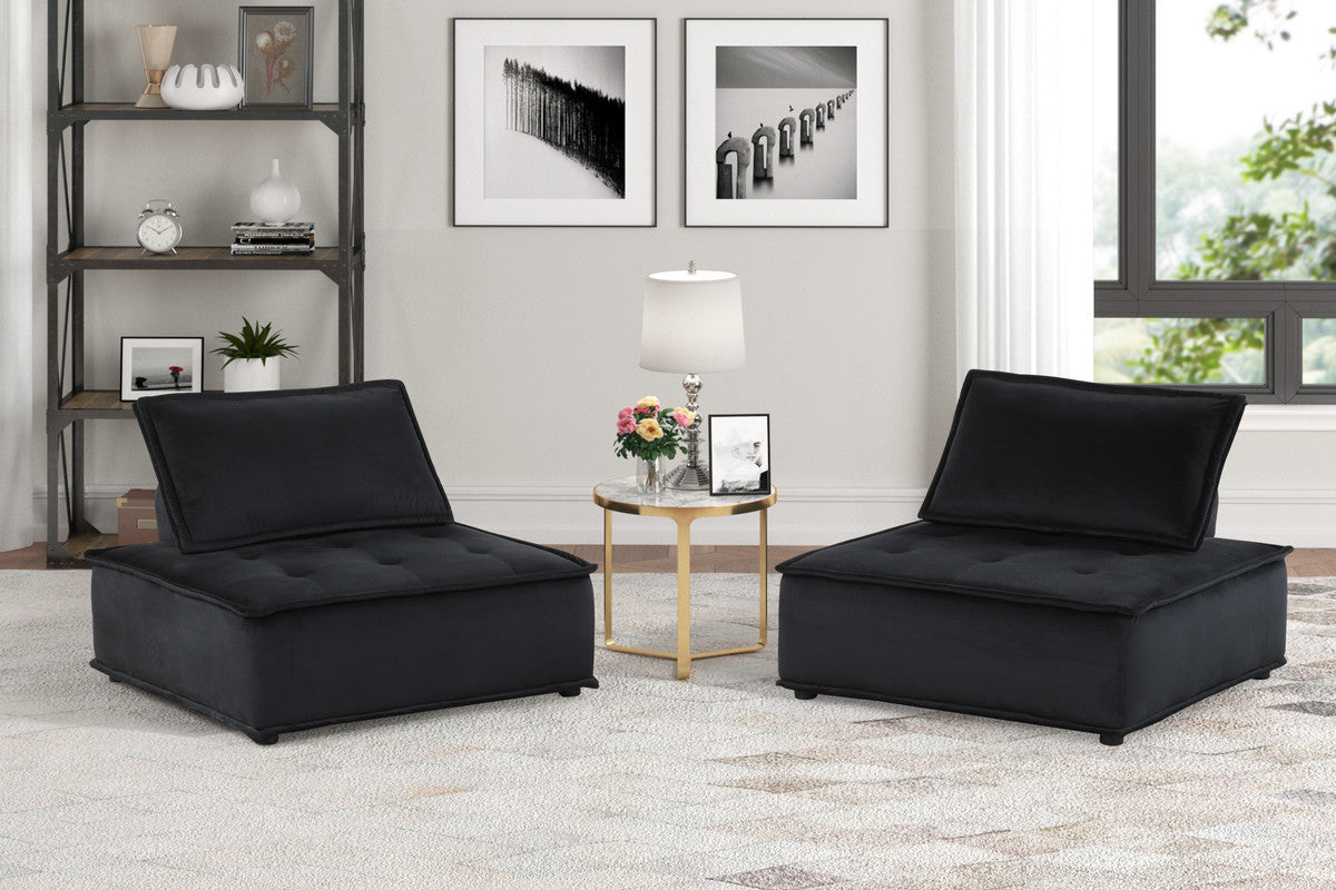 Aveline 40"W Black Velvet Set of 2 Armless Lounge Chair