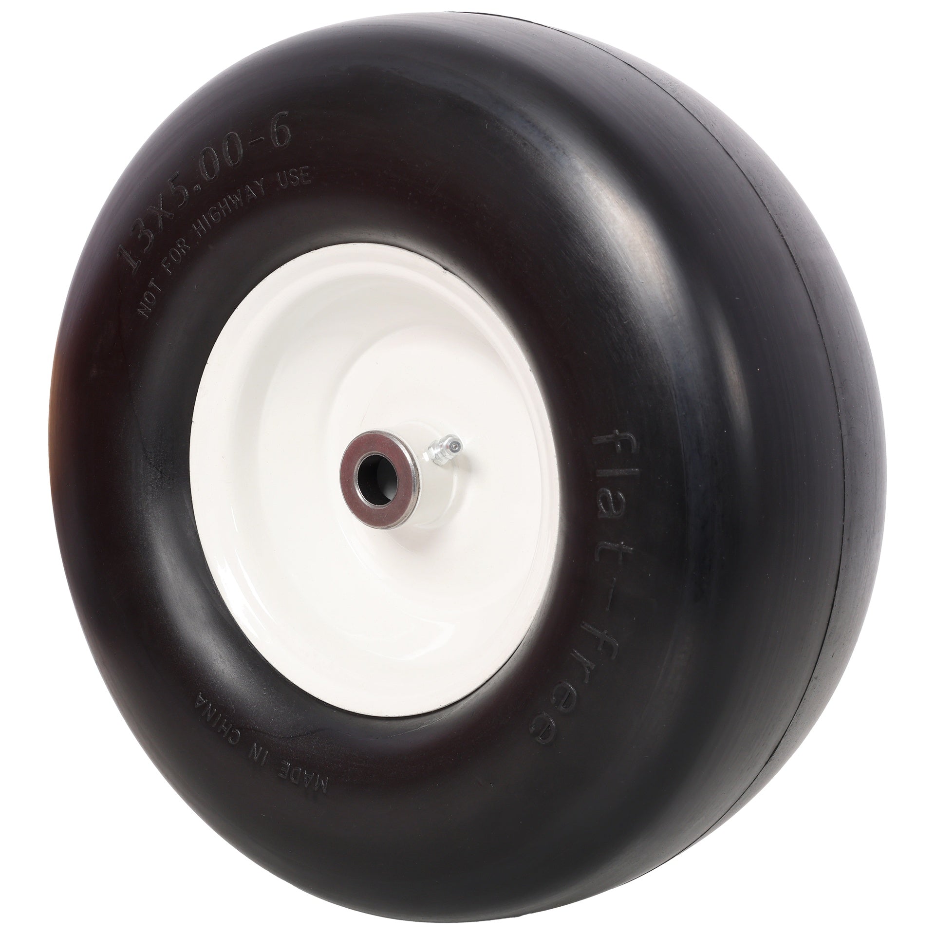 2pcs 13x5.00-6" Flat Free Lawn Mower tires,Zero Turn Mower replacement Solid Tire, Smooth tread, 3/4" Bearing 3" Central Hub, 500 LB Load capacity per pc. 2 PCS/ PACK