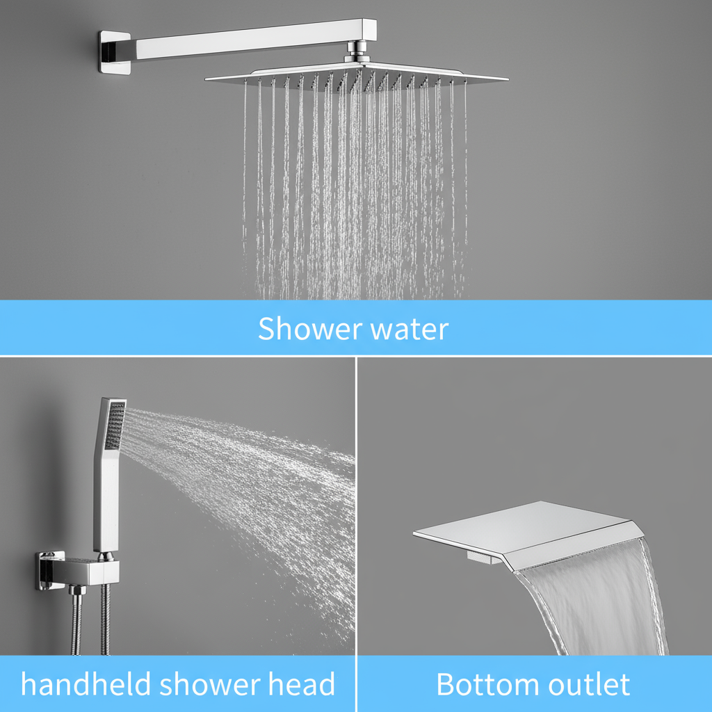 Rain Shower System Chrome, Tub Shower Faucet Set 10 Inch Square Rainfall Shower Head with Handheld Sprayer and Waterfall Tub Spout Pressure Balance