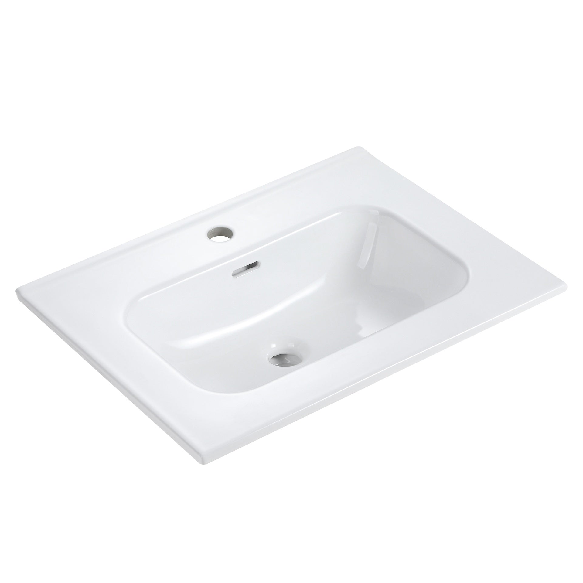 BB0924Y311, Integrated white ceramic basin with one predrilled faucet hole, drain assembly NOT included