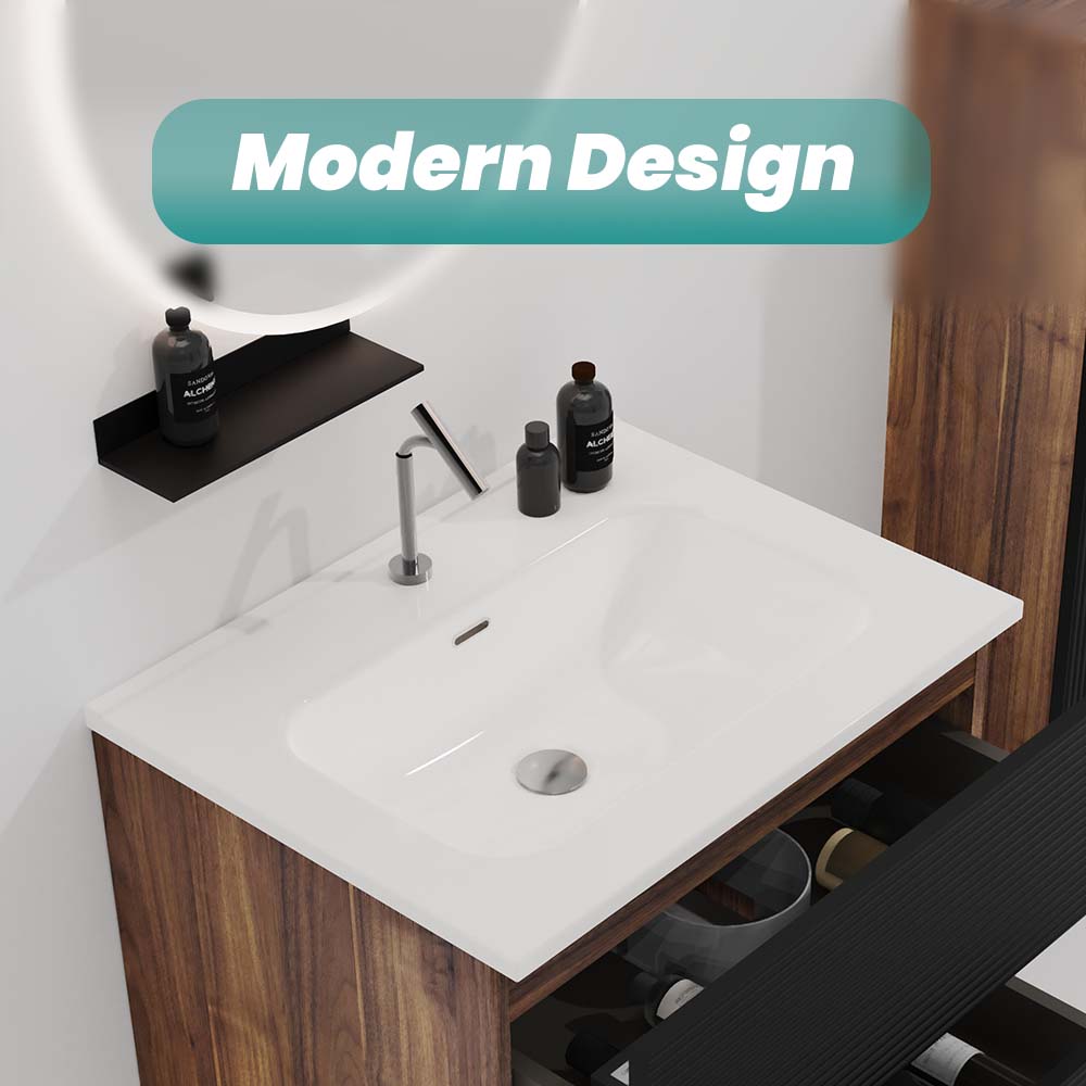 BB0924Y311, Integrated white ceramic basin with one predrilled faucet hole, drain assembly NOT included