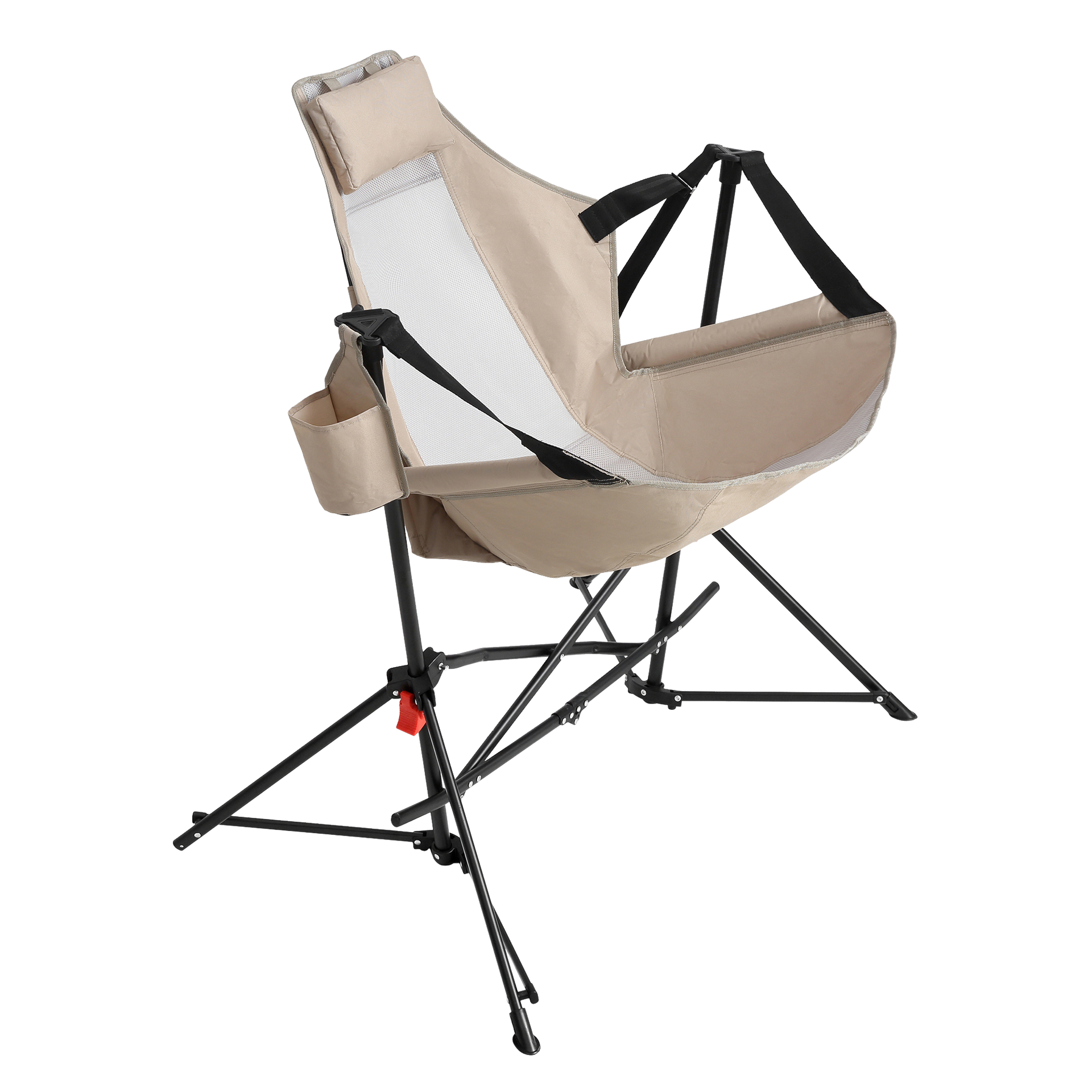 Hammock Camping Chair, Folding Portable Rocking Chair, Aluminum Alloy Adjustable Back Swinging Chair with Pillow Cup Holder, Recliner with Carry Bag for Outdoor Travel Lawn Backyard, Khaki (2pcs)