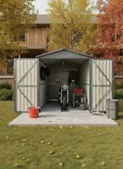 Motorcycle Outdoor Steel Storage Shed With Window ,tracks and fixtures,Grey