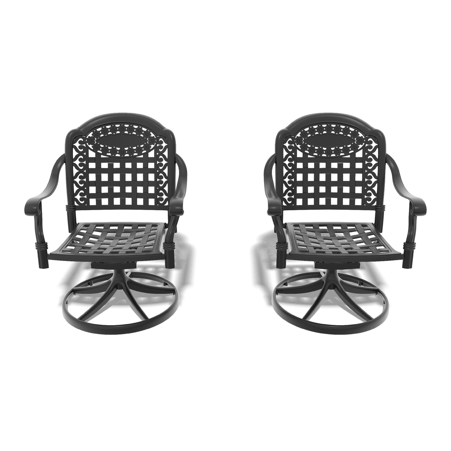 Cast Aluminum Patio Swivel Chair 2PCS With Black Frame and Blue Cushions