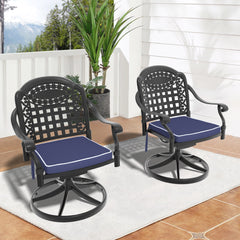 Cast Aluminum Patio Swivel Chair 2PCS With Black Frame and Blue Cushions
