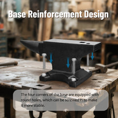 Single Horn Anvil, 45Lbs Cast Steel Anvil, High Hardness Anvil, Four holes in the Base for Fixing, Large Countertop and Stable Base, with Round and Square Hole, Metalsmith Tool for Bending and Shaping