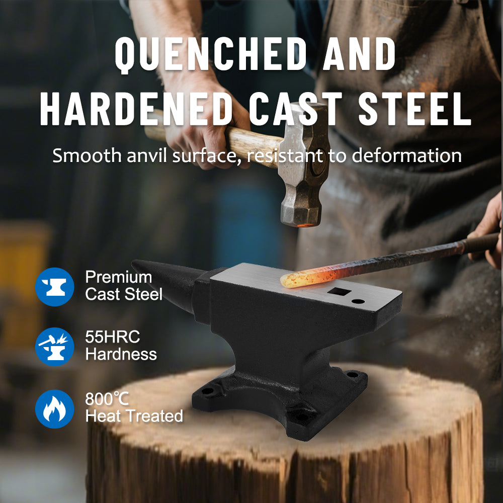 Single Horn Anvil, 45Lbs Cast Steel Anvil, High Hardness Anvil, Four holes in the Base for Fixing, Large Countertop and Stable Base, with Round and Square Hole, Metalsmith Tool for Bending and Shaping