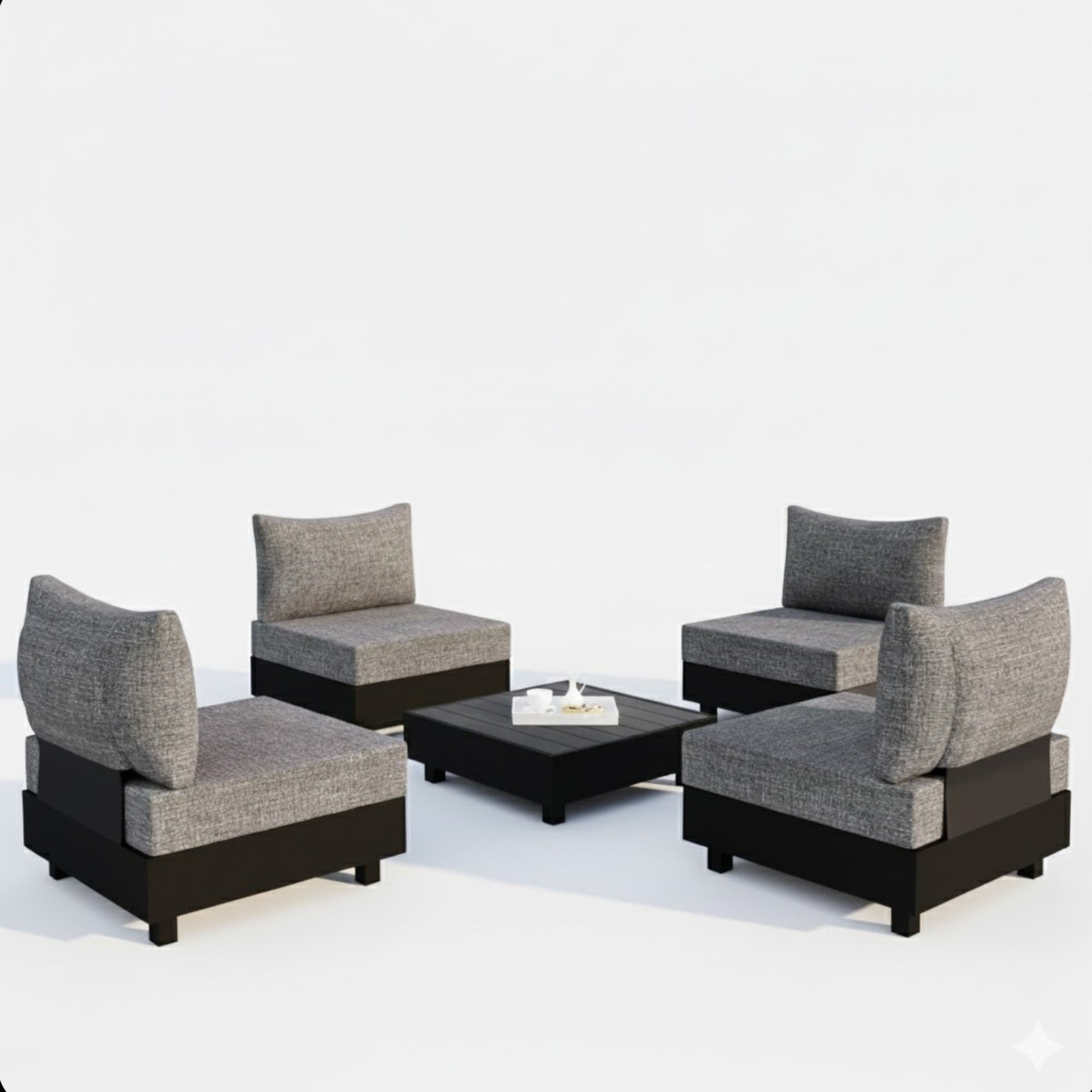 5-Piece Gray Aluminum Patio Sectional Set with Modular Armless Chairs and Coffee Table