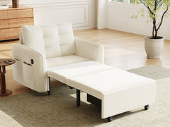 [NEW] 3-in-1 Sleeper Chair Bed, 80" Extra Long Pull Out Sleeping Lounge with USB Charging, Storage Pockets and Box, Tufted Design, Multi-Functional Chenille Single Sofa Bed for Living Room&Apartment