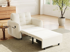 [NEW] 3-in-1 Sleeper Chair Bed, 80" Extra Long Pull Out Sleeping Lounge with USB Charging, Storage Pockets and Box, Tufted Design, Multi-Functional Chenille Single Sofa Bed for Living Room&Apartment