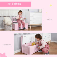 Qaba Toddler Toy Box Storage Bench with Large 27 L Interior, Kids Storage Bench Seat with Storage for Toddler Playroom Furniture, Kids Bedroom Furniture, Toy Organizer and Storage Bin Pink