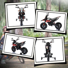 Qaba 12V Kids Motorcycle, Aprilia Licenced Electric Motorcycle for Kids with Training Wheels, Spring Suspension, LED Light, USB, Music, Battery Powered Electric Dirt Bike for Boys Girls, Red