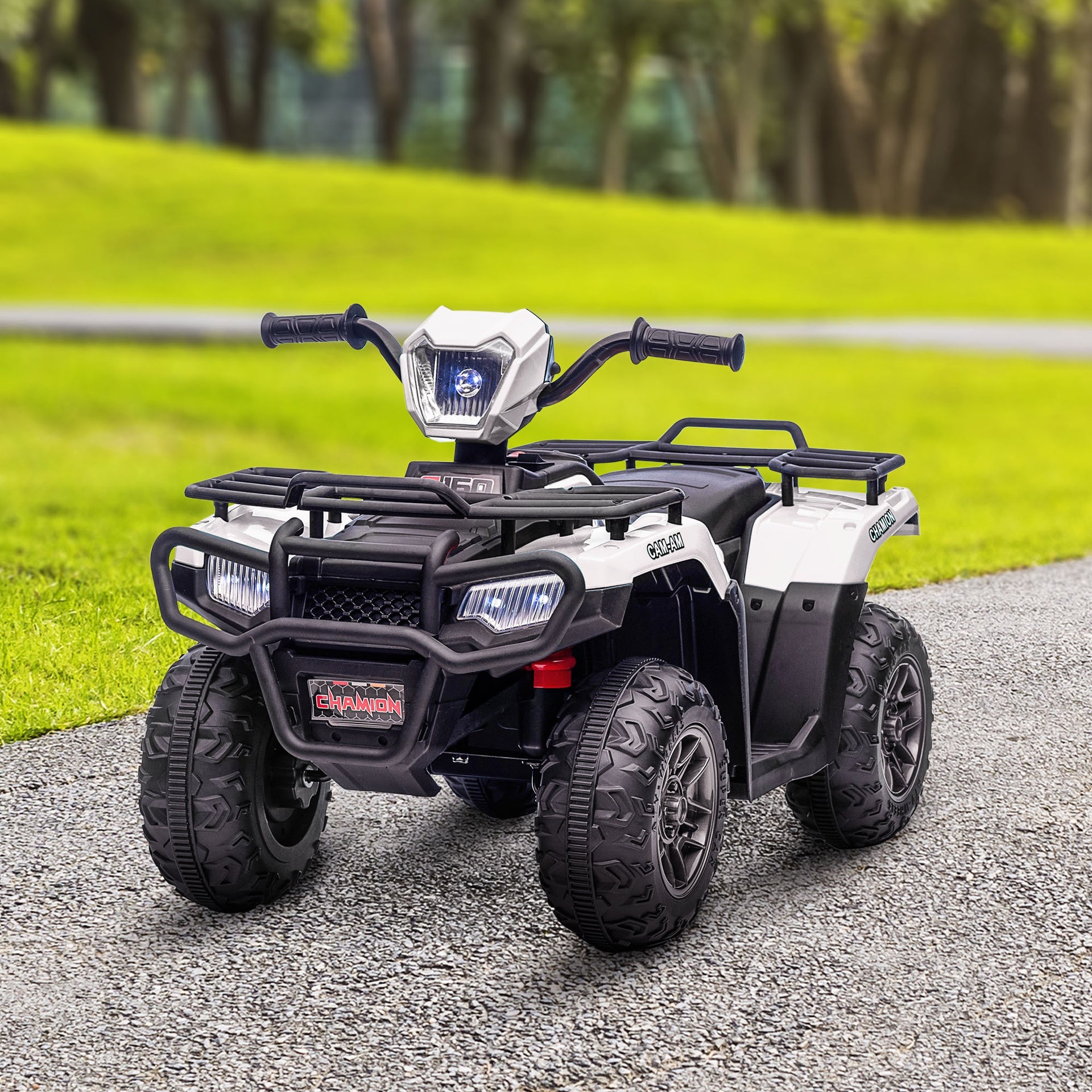 Aosom 12V Ride on ATV for Kids, Kids Electric 4 Wheeler with Headlight, Music, MP3, Treaded Tires, Battery Powered Kids Quad for Toddler, White