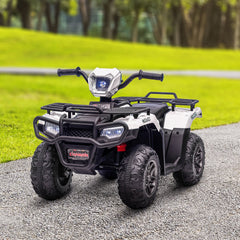 Aosom 12V Ride on ATV for Kids, Kids Electric 4 Wheeler with Headlight, Music, MP3, Treaded Tires, Battery Powered Kids Quad for Toddler, White