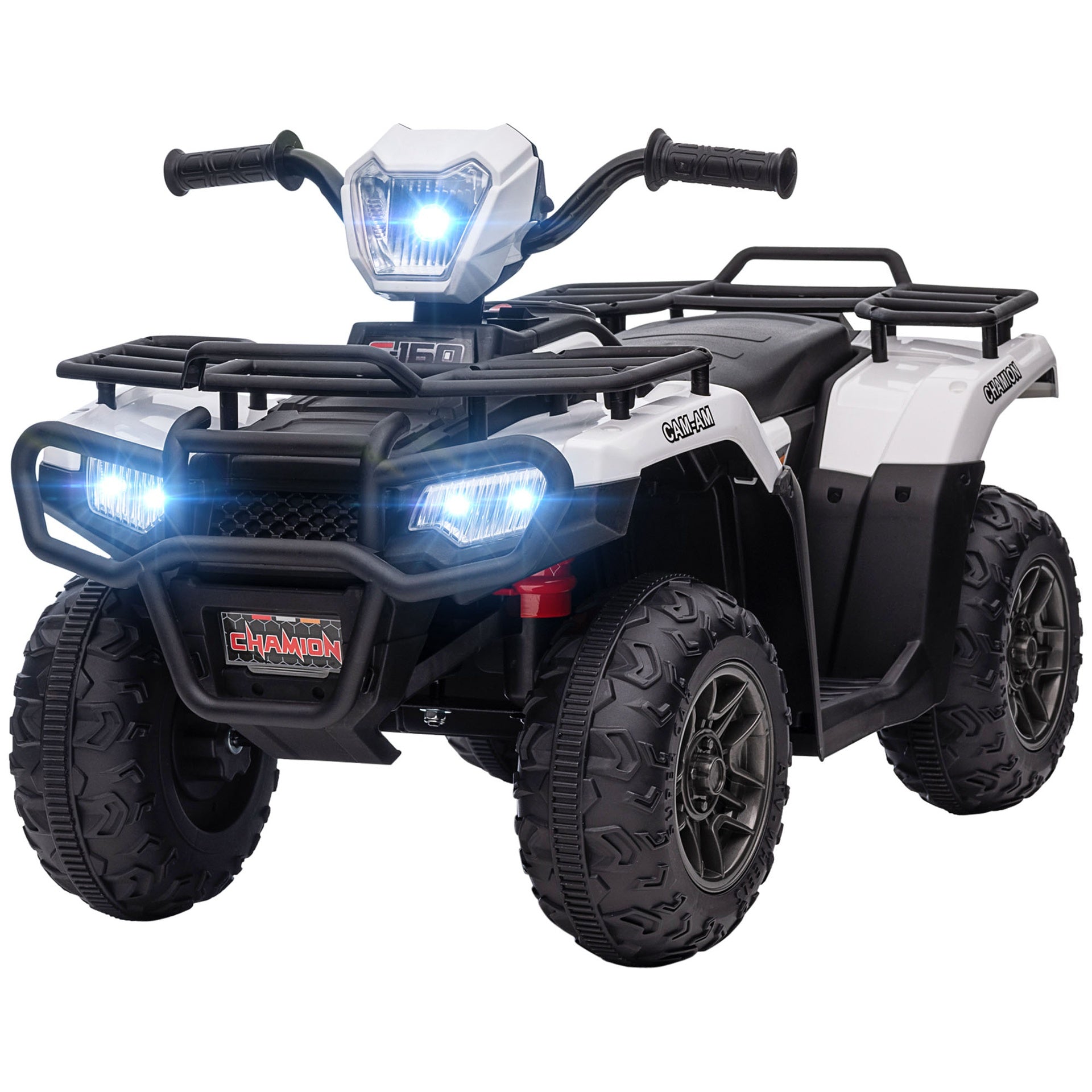 Aosom 12V Ride on ATV for Kids, Kids Electric 4 Wheeler with Headlight, Music, MP3, Treaded Tires, Battery Powered Kids Quad for Toddler, White